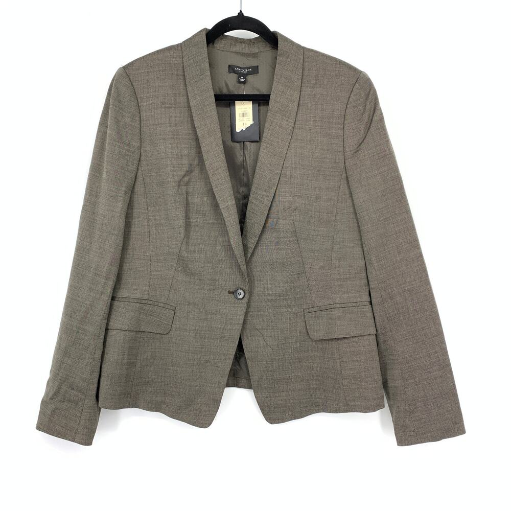 Ann Taylor Single Button Blazer Jacket Womens Size 14 Brown Birdseye NEW